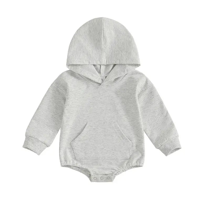 Baby Hooded Romper With Front Pocket Long Sleeve Solid Color Bodysuit For Newborn Boys And Girls Spring Autumn Playsuit
