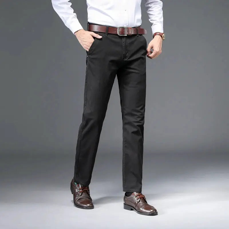 Men's black 97% cotton stretch straight pants for business casual