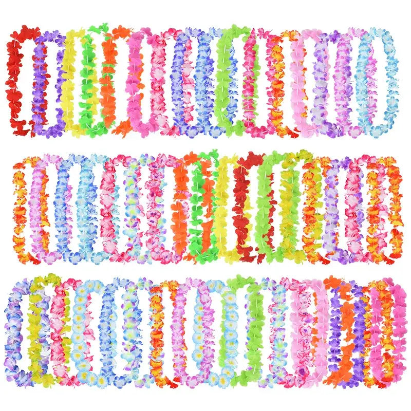Hawaiian Flower Lei Garland 10 20 50 Pcs Artificial Wreath Necklace for Luau Party Summer Birthday Wedding Decorations