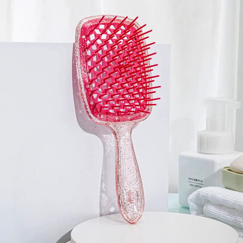Simples Market pink translucent detangling hair brush with hollow grid bristles for wet hair