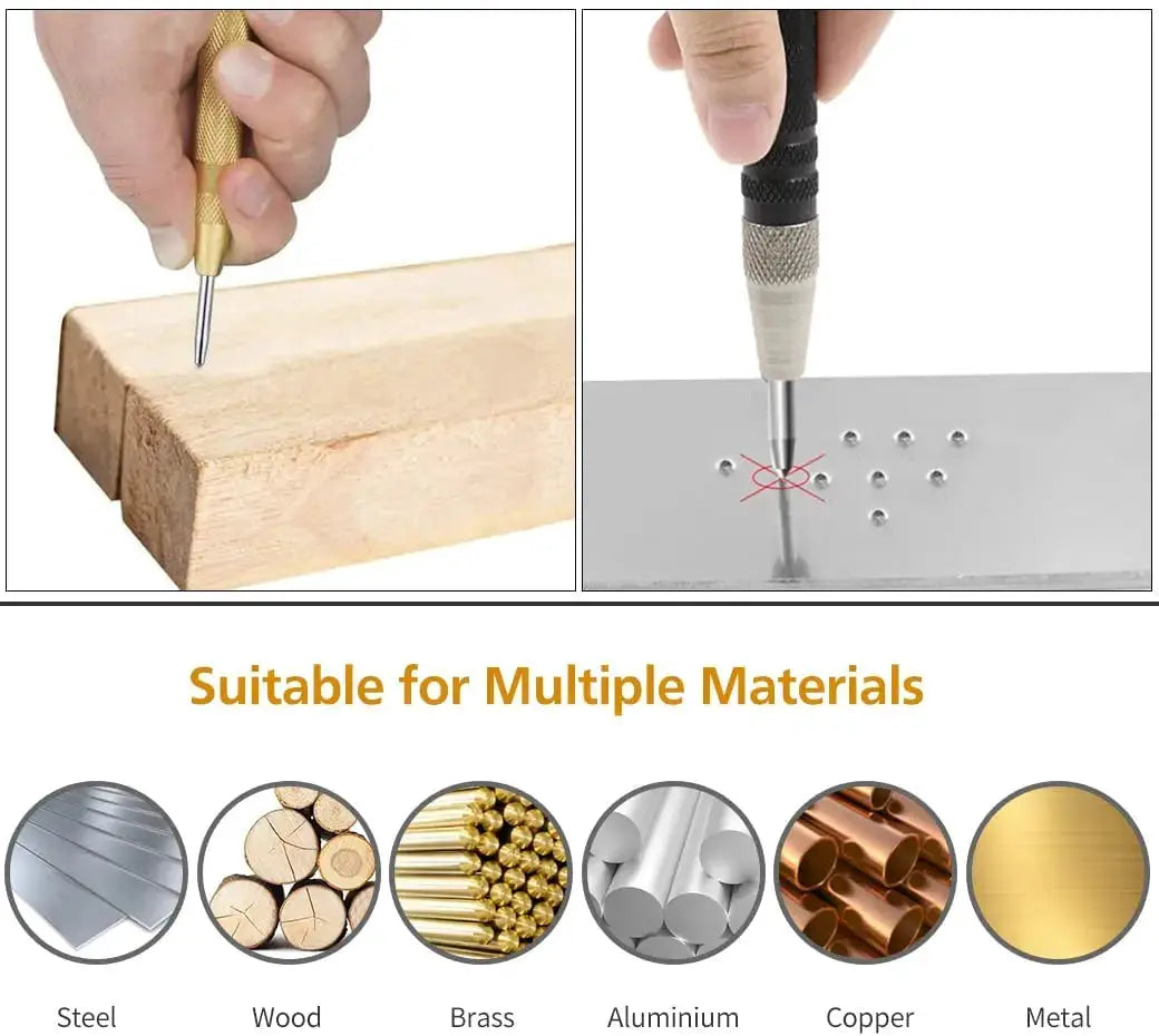 Automatic Center Punch Tool Non Slip Spring Loaded Marking Tool For Woodworking And Metalworking