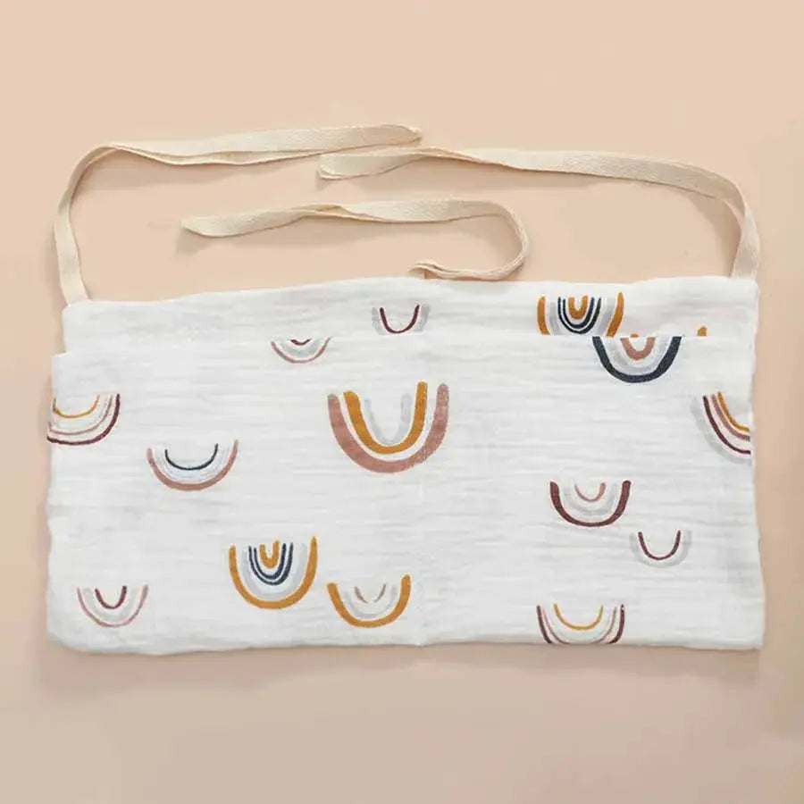Two Pocket Baby Bedside Hanging Storage Bag Attaches to Crib Stroller Breathable Cotton Organizer for Diapers and Toys