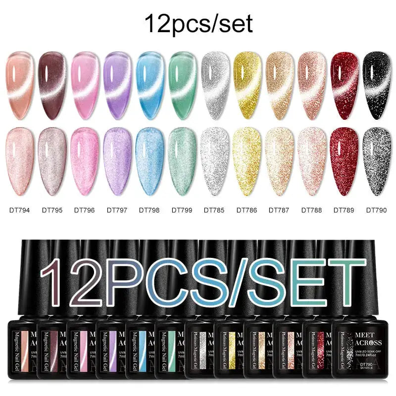 MEET ACROSS 12pcs/set pink glitter gel nail polish by Simples Market; blue Macaron shade and assorted glitter colors