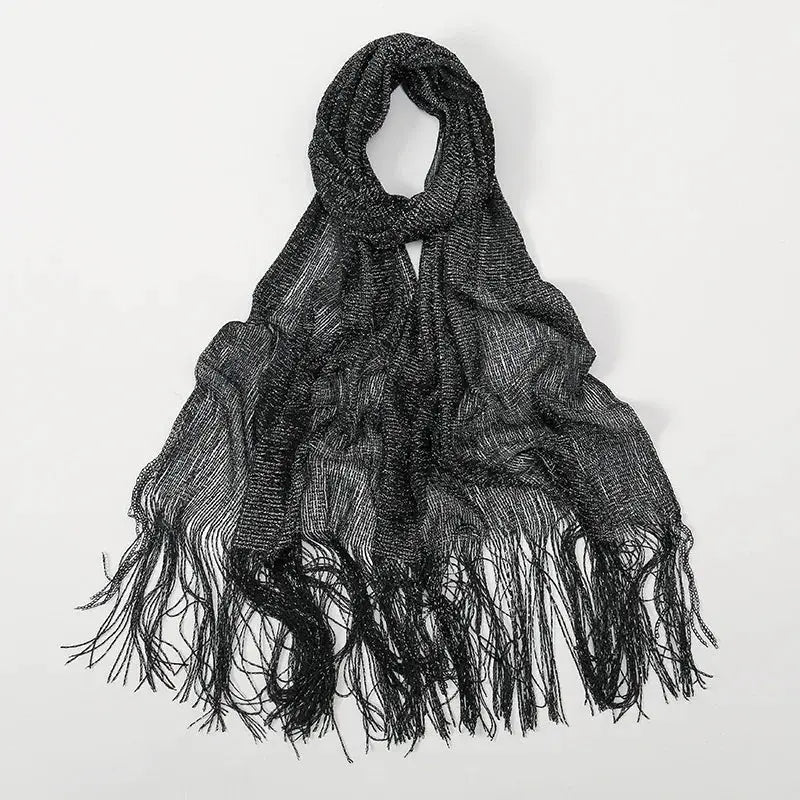 Glitter Shawl Banquet Style For Party And Evening Wear Gold And Silver Shiny Knit Scarf With Tassel