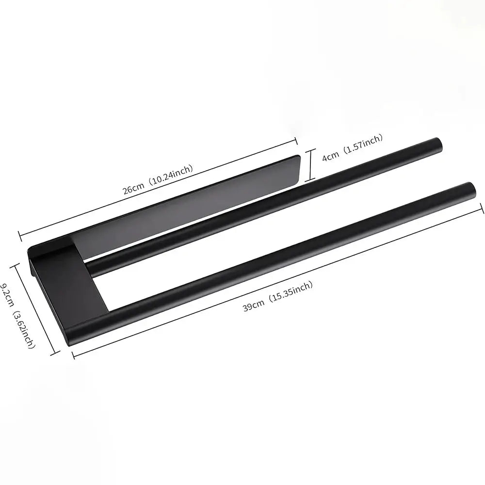 Towel rack Simples Market, matte black stainless steel, double adhesive no-drill bathroom holder