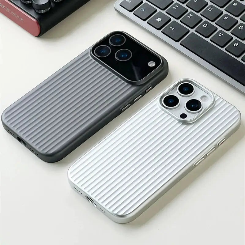 3D Luggage Stripes MagSafe Case For iPhone 14 15 16 17 Pro Max Shockproof Matte Wireless Charging Cover