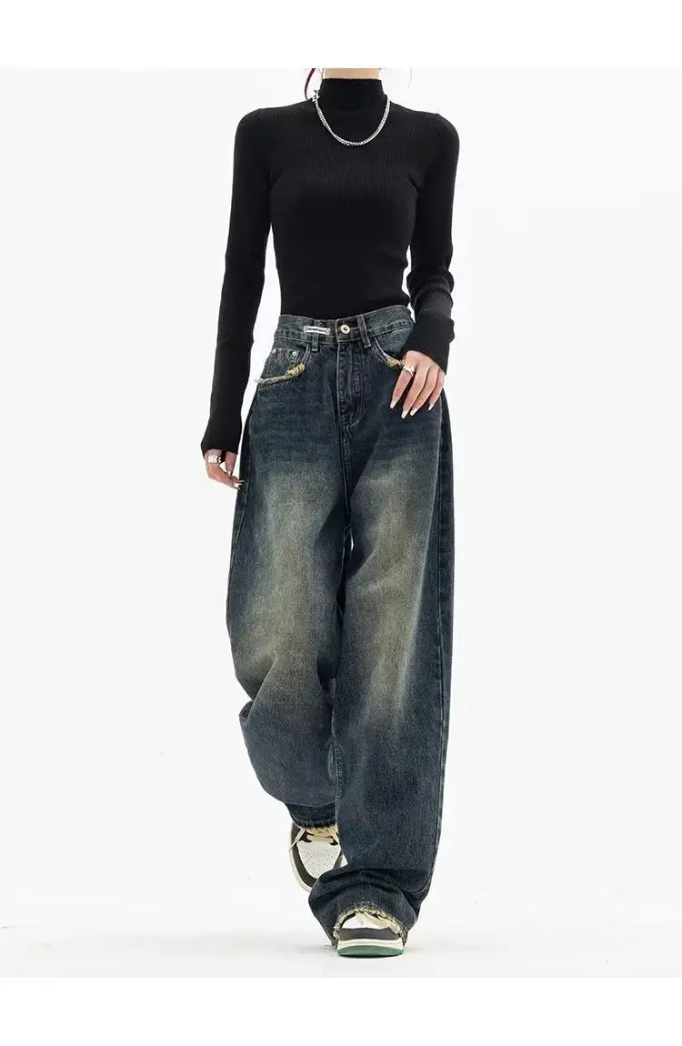 High Waist Wide Leg Jeans Women Harajuku Vintage BF Style Denim