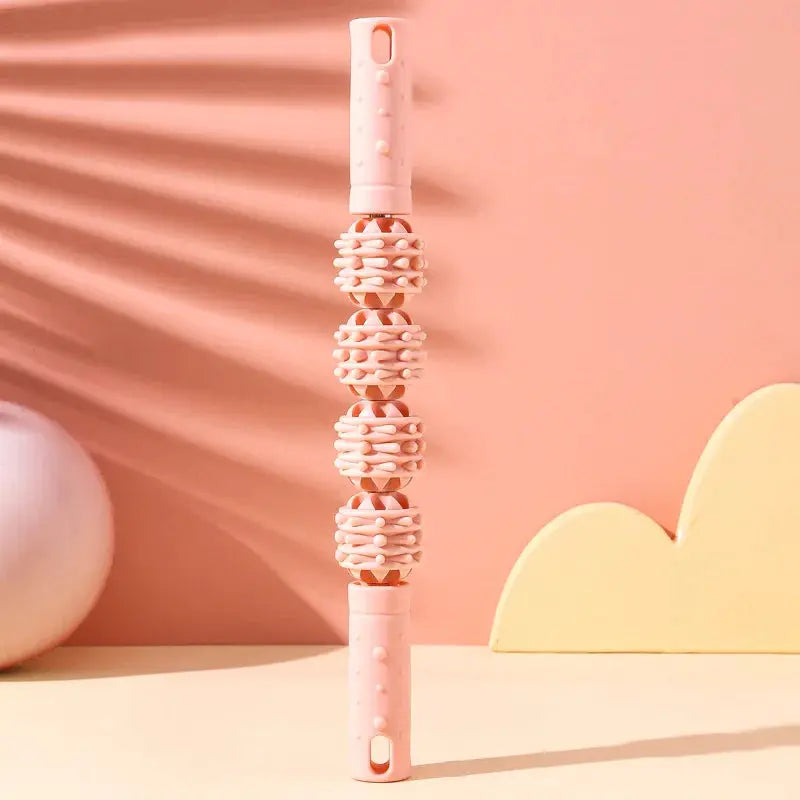 4 Ball Roller Muscle Massage Stick Wolf Tooth Fascia Tool For Calves Thighs Quadriceps Arms Forearms Recovery Fitness