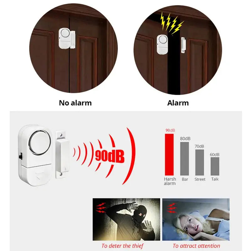 Simples Market 1pc white door/window magnetic alarm with 90dB wireless siren for home security