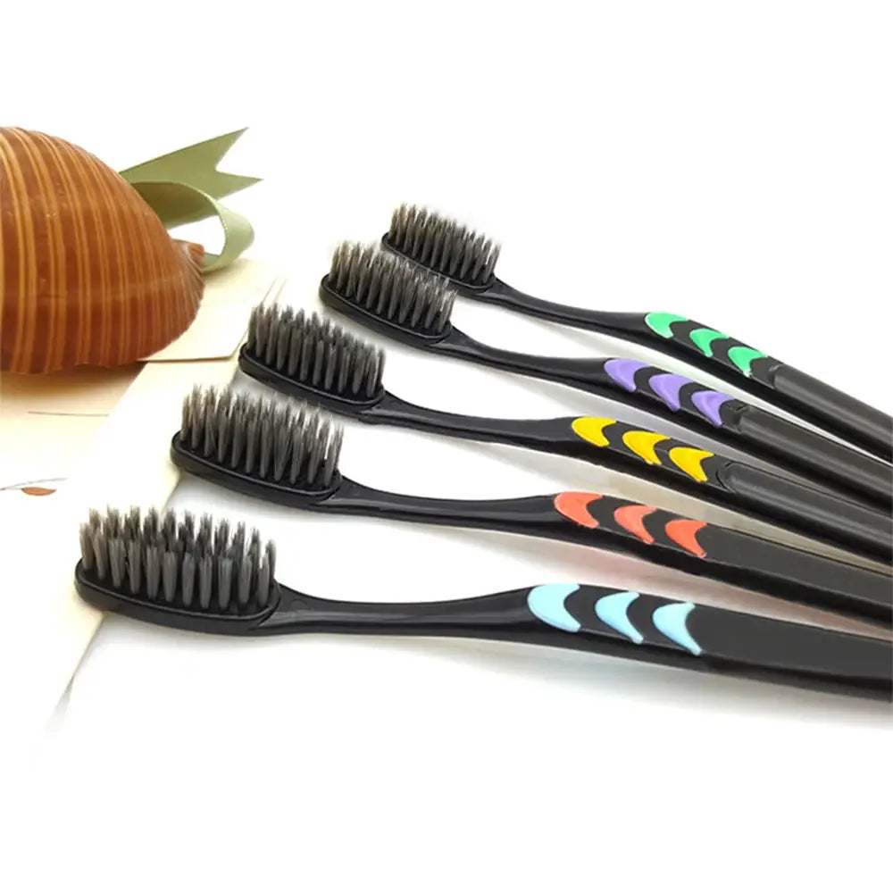 EcoSmile Bamboo Charcoal Toothbrush Set Of 10 Deep Cleaning Soft Bristles Ultra Fine For Thorough Plaque Removal