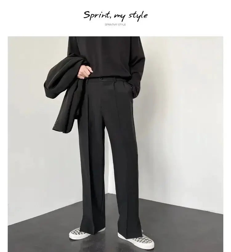 Men's straight baggy casual pants in black for formal business streetwear
