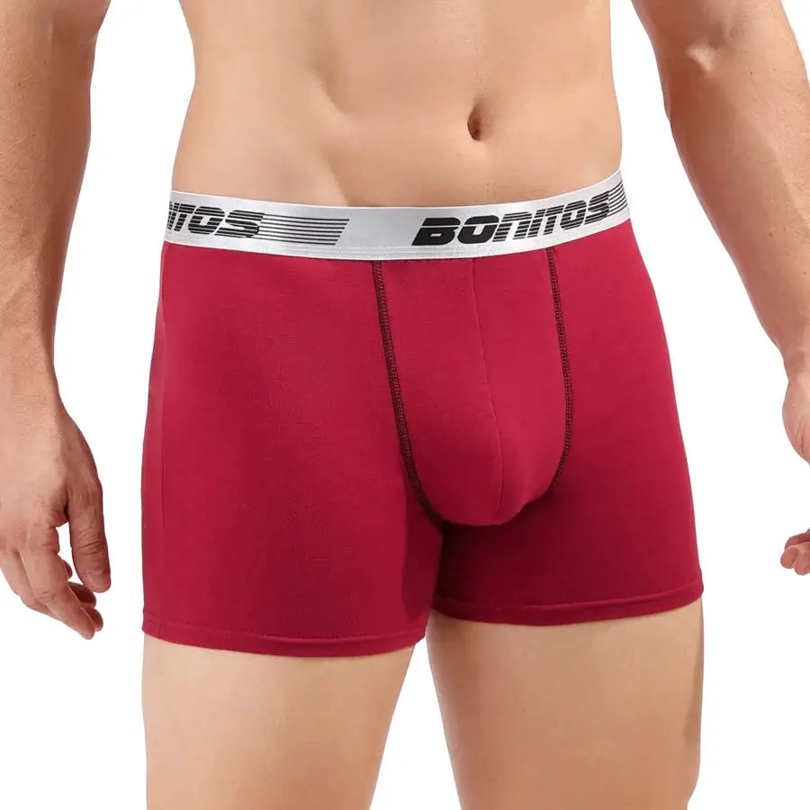 Bonitos red cotton boxer briefs for men with white logo waistband