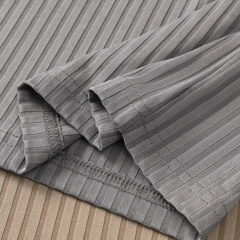 Men's gray striped short-sleeve polo shirt with breathable fabric