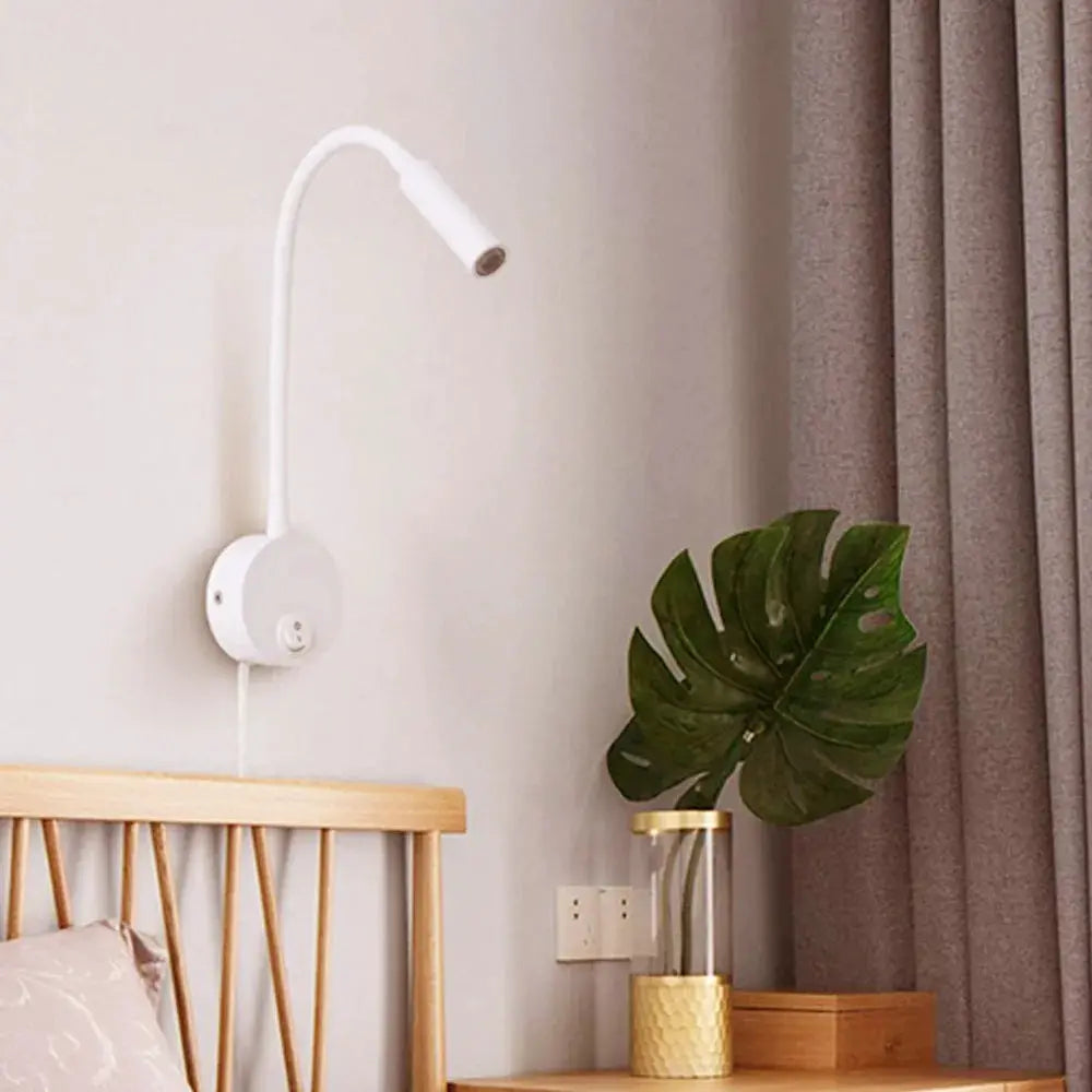 Simples Market white LED flexible gooseneck wall lamp for bedside reading with switch