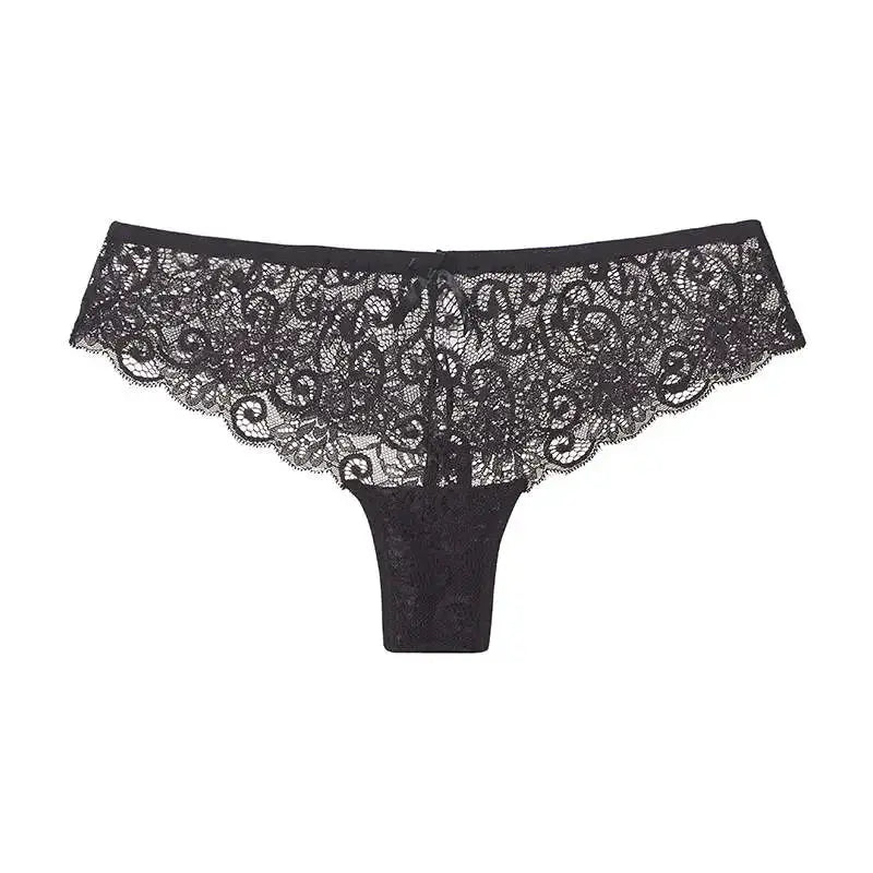 LaceLuxe Women Breathable Lace Panties Briefs Comfortable Nylon Spandex Blend With Hollow Bowknot Design