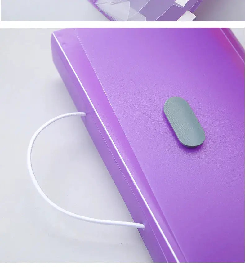 A6 expanding file folder binder, purple with gray buckle closure and white cord handle, Simples Market