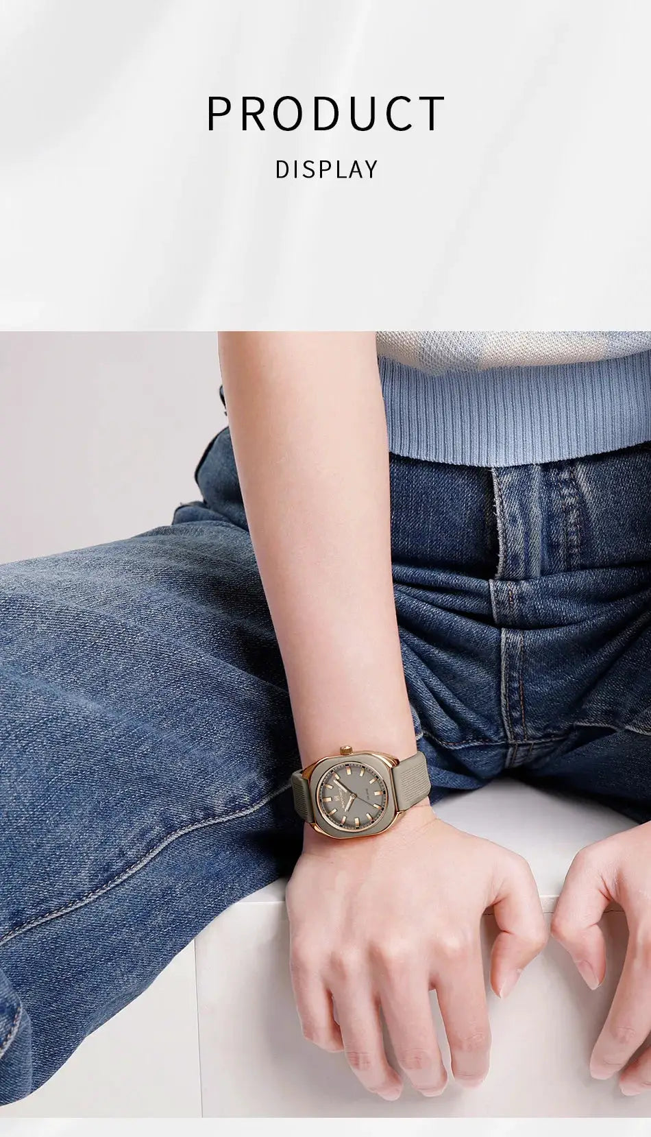 NAVIFORCE women's wristwatch with grey dial, rose-gold bezel, and grey silicone strap