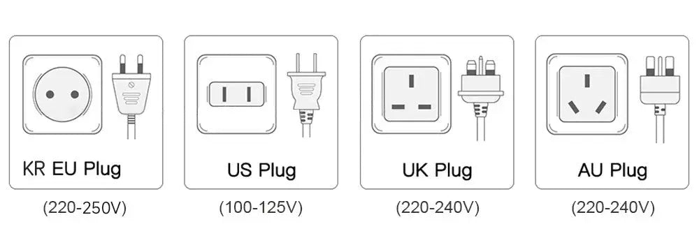 DOCO hair dryer plug adapters set by Simples Market: KR/EU, US, UK, AU plugs (4-pack) with regional voltages
