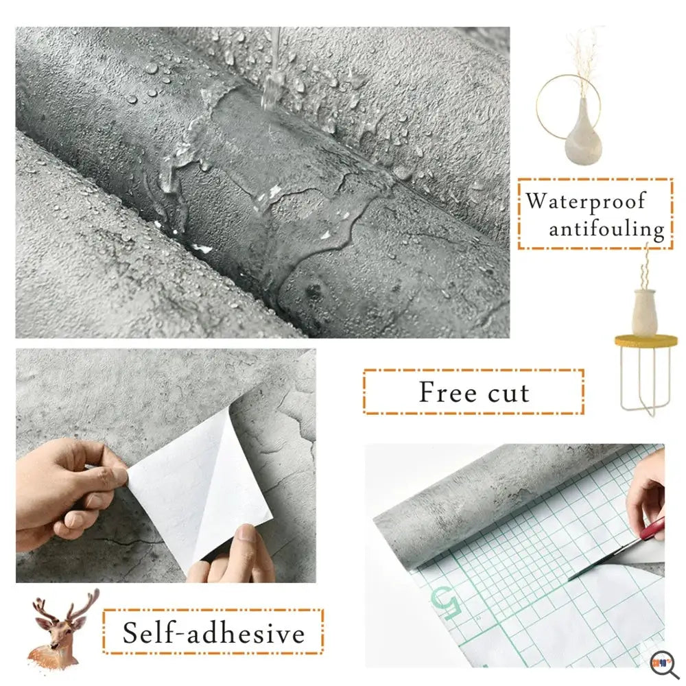 Cement Grey Self Adhesive Wallpaper For Living Room And Furniture Decor Waterproof Vinyl Wall Stickers Easy To Install