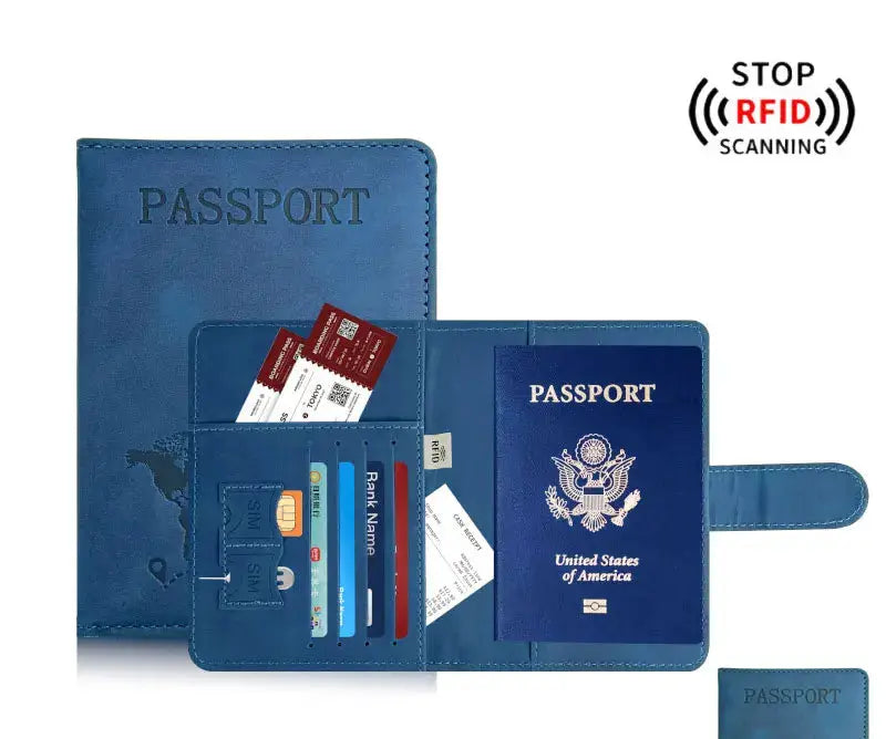 Simples Market blue two-piece passport holder wallet and passport cover set with RFID protection and card slots