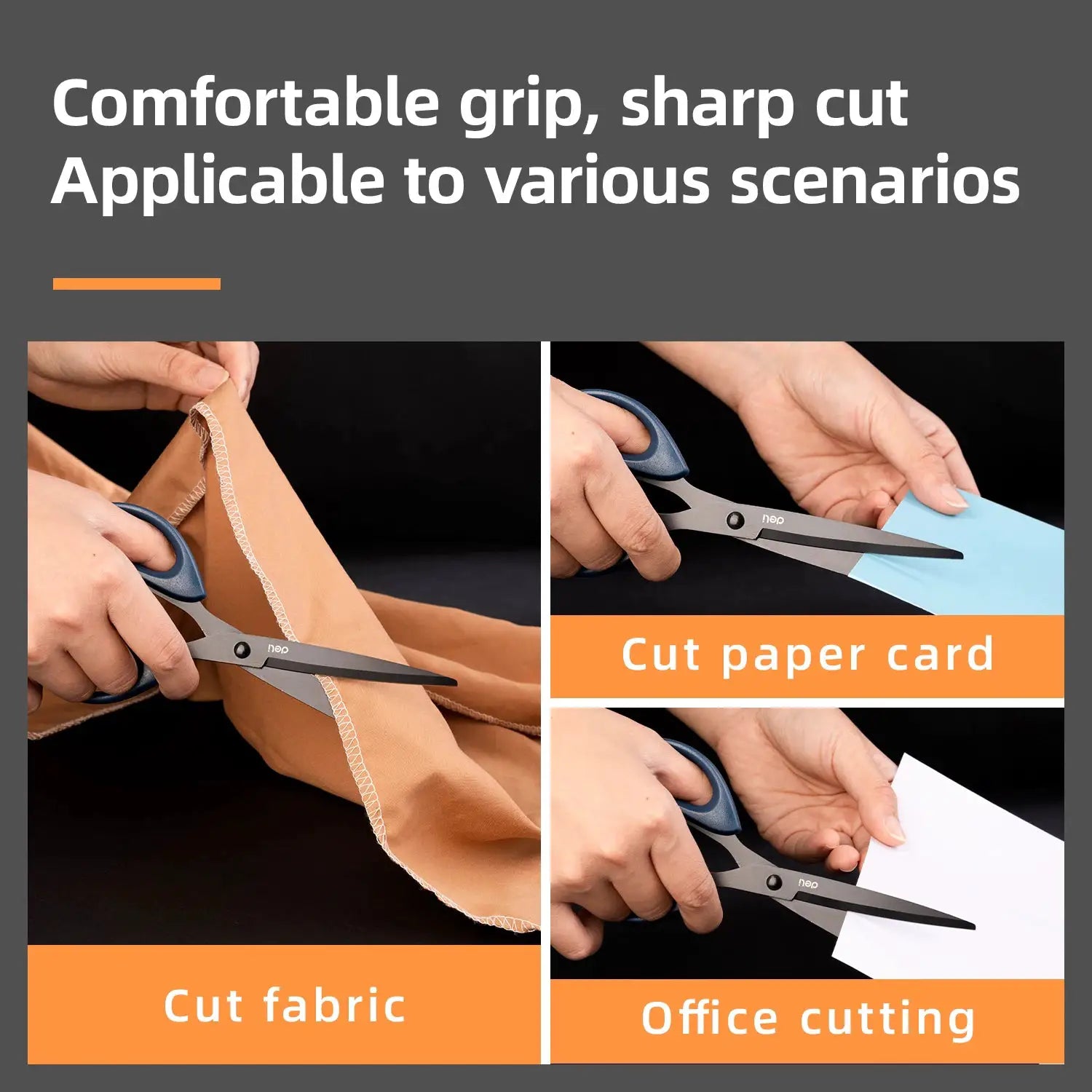 DELI Professional Office Scissors 180mm Heavy Duty Stainless Steel Blade Black Coated For Paper Craft And Cutting