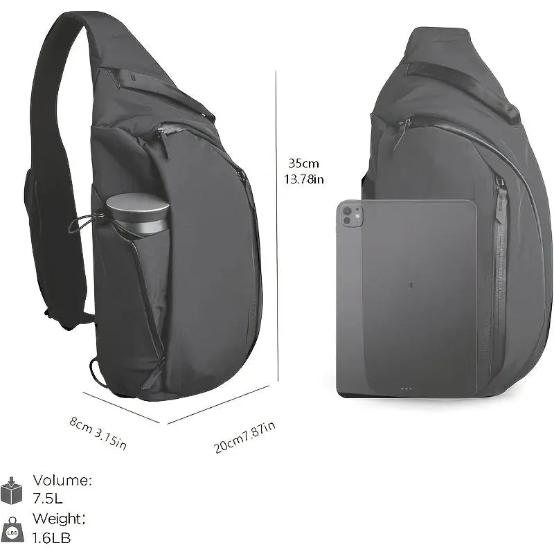 Simples Market right-shoulder chest bag 7.5L sling backpack with water bottle pocket, fits 11-inch tablet black