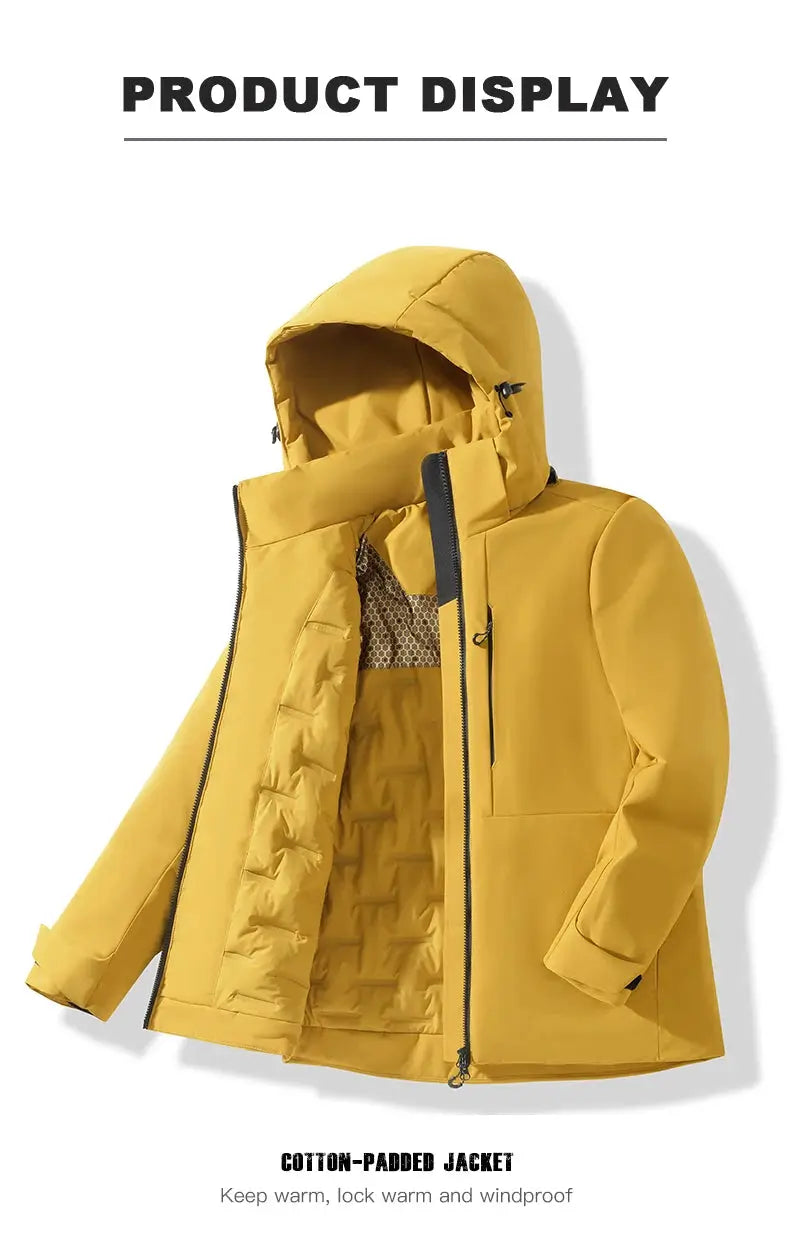JNLN unisex waterproof padded hooded windbreaker jacket in yellow by Simples Market