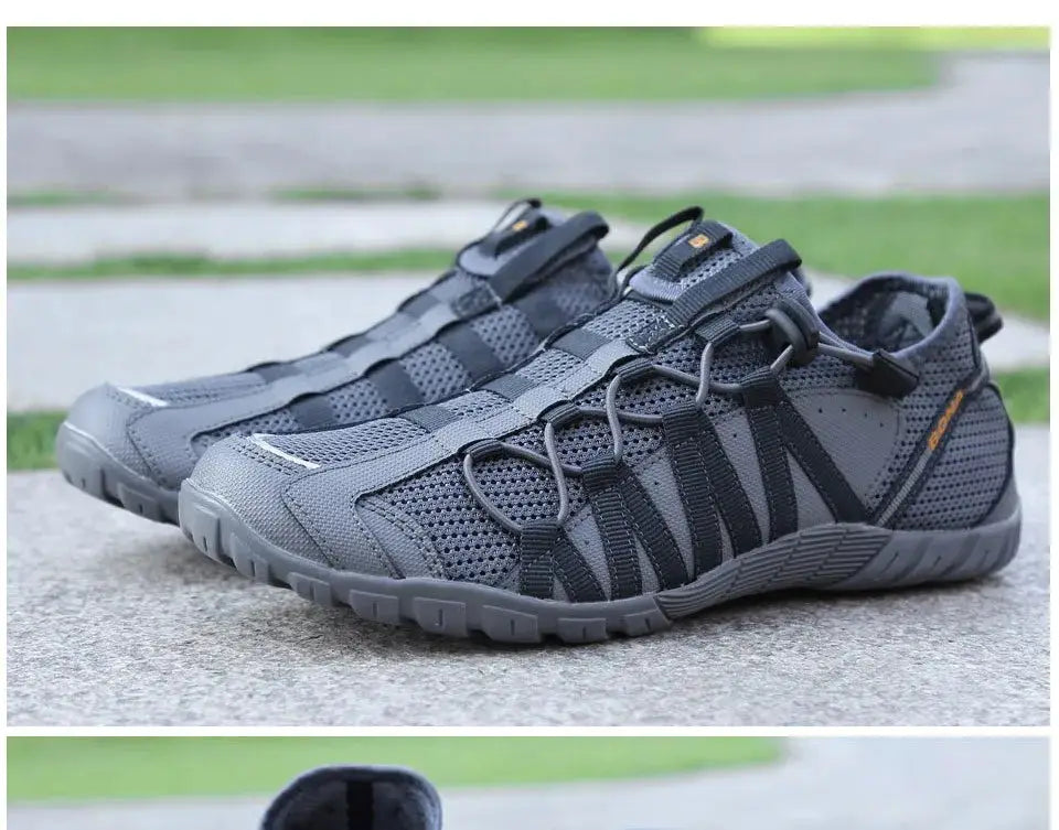 BONA men's running shoes, gray mesh lace-up sneakers for outdoor walking and jogging