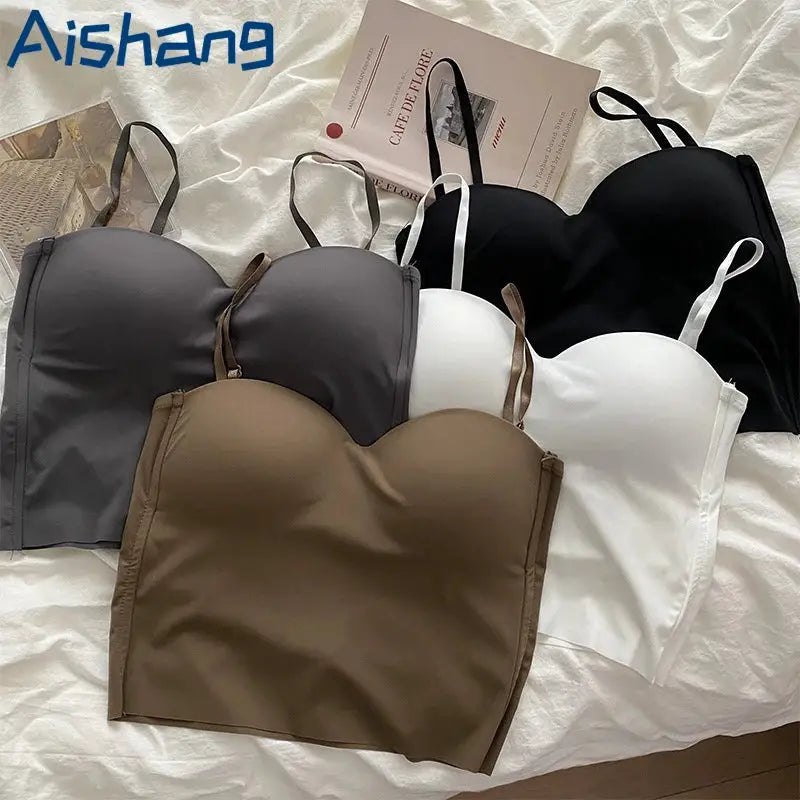 Aishang Ice Silk Traceless Vest Camisole With Integrated Fixed Cup For Support And Comfort French Back Ladies