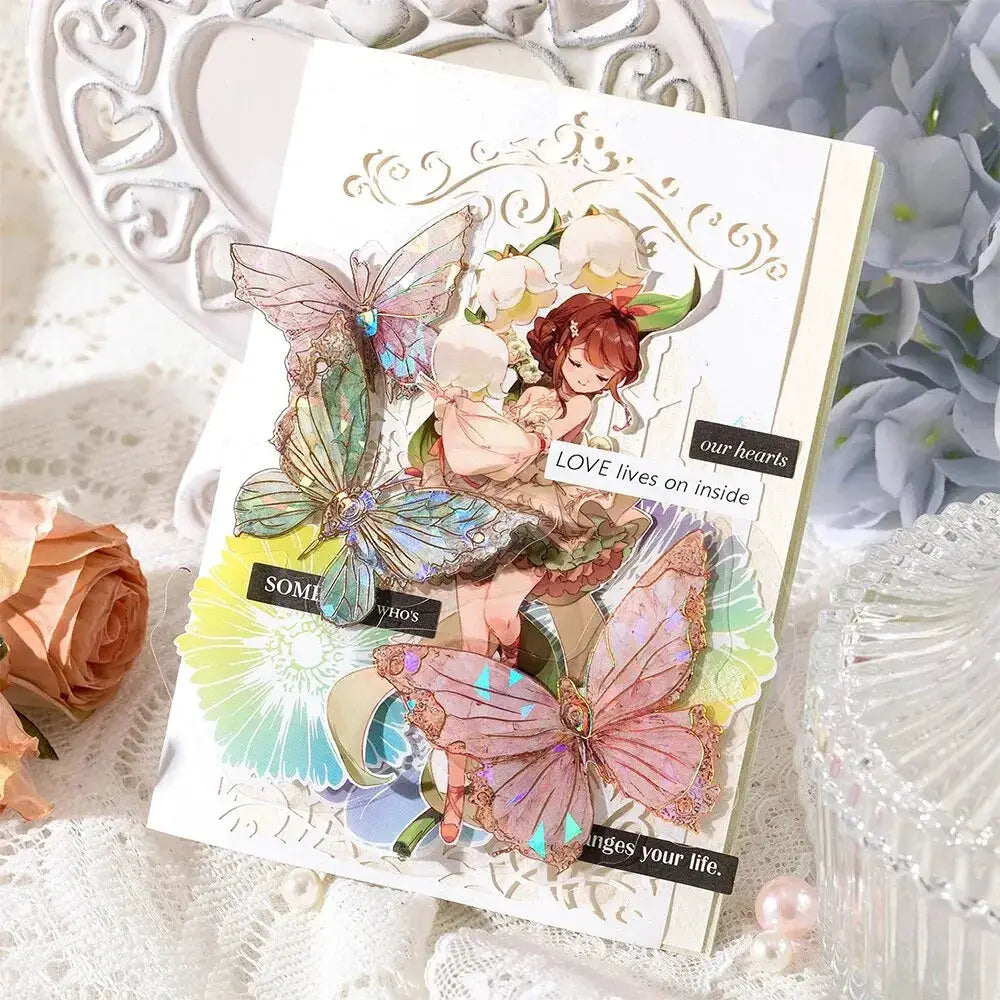 5Style 20 Pcs Pack INS Butterfly PET Sticker Set Ice Crystal Laser Gold For DIY Handbooks Scrapbooks 3D Decoration