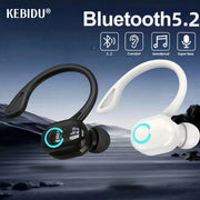 Bluetooth 5.2 ear-hook wireless headphones, black and white pair with mic