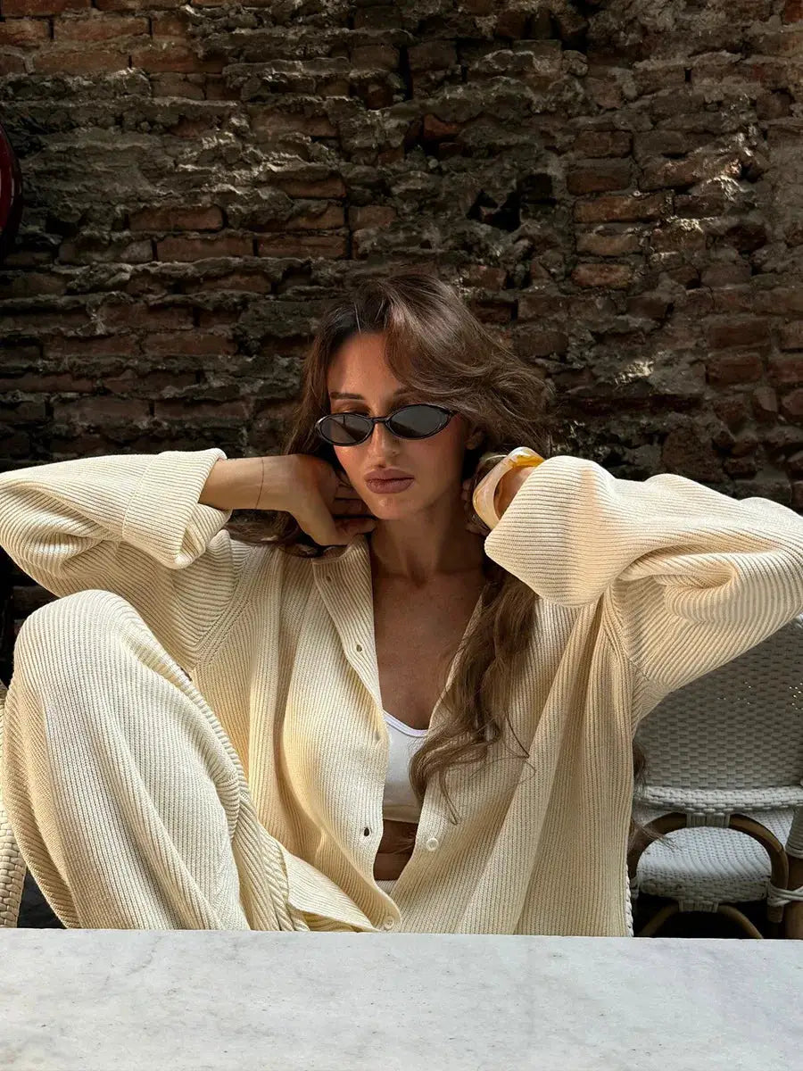Bornladies Autumn Winter Knit Cardigan Pants Set Two Piece Outfit