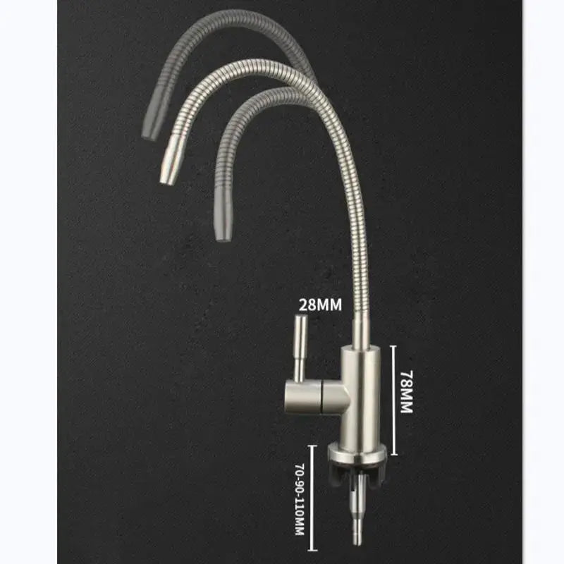 Kitchen faucet Simples Market, 304 stainless steel with three flexible gooseneck hoses and a lever handle