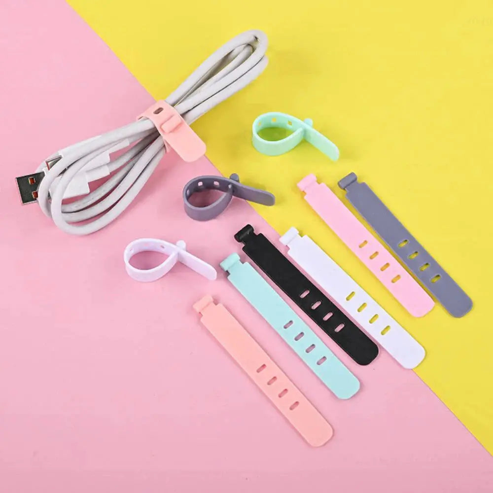 Pastel silicone cable ties set for cable management