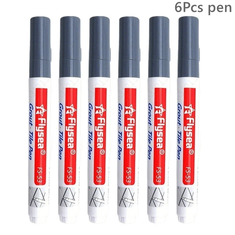 Simples Market grout pen 6-pack, waterproof tile marker for grout seams on tiles, white body with dark cap