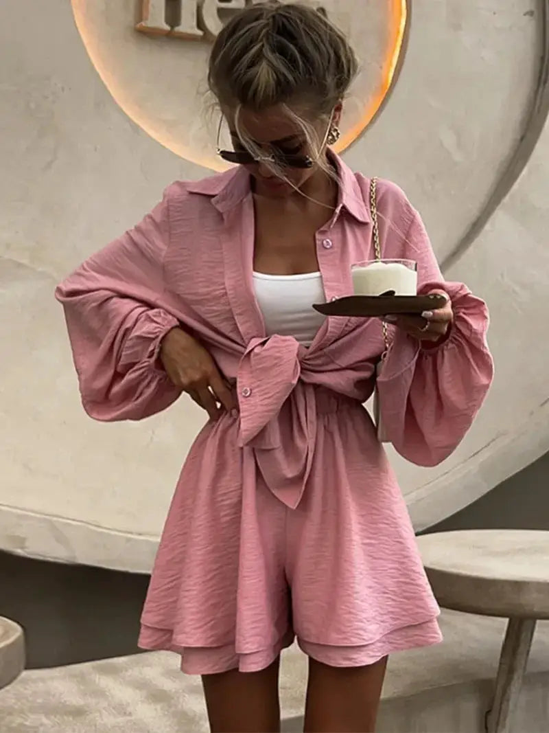 Casual Loose Two Piece Short Sets for Women Summer Spa Vacation Outfit