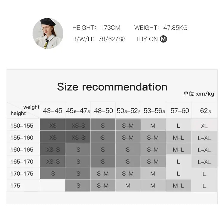 FSLE women blazer suit set by Simples Market with size recommendation chart and model portrait