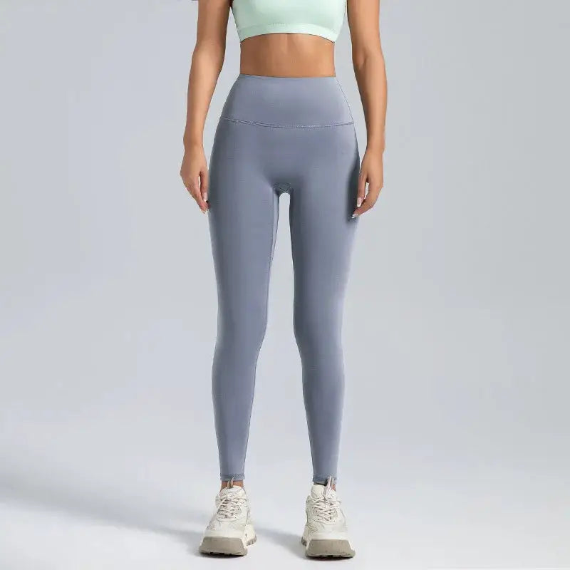 Simples Market women's high-waisted yoga leggings in gray-blue with abdominal compression