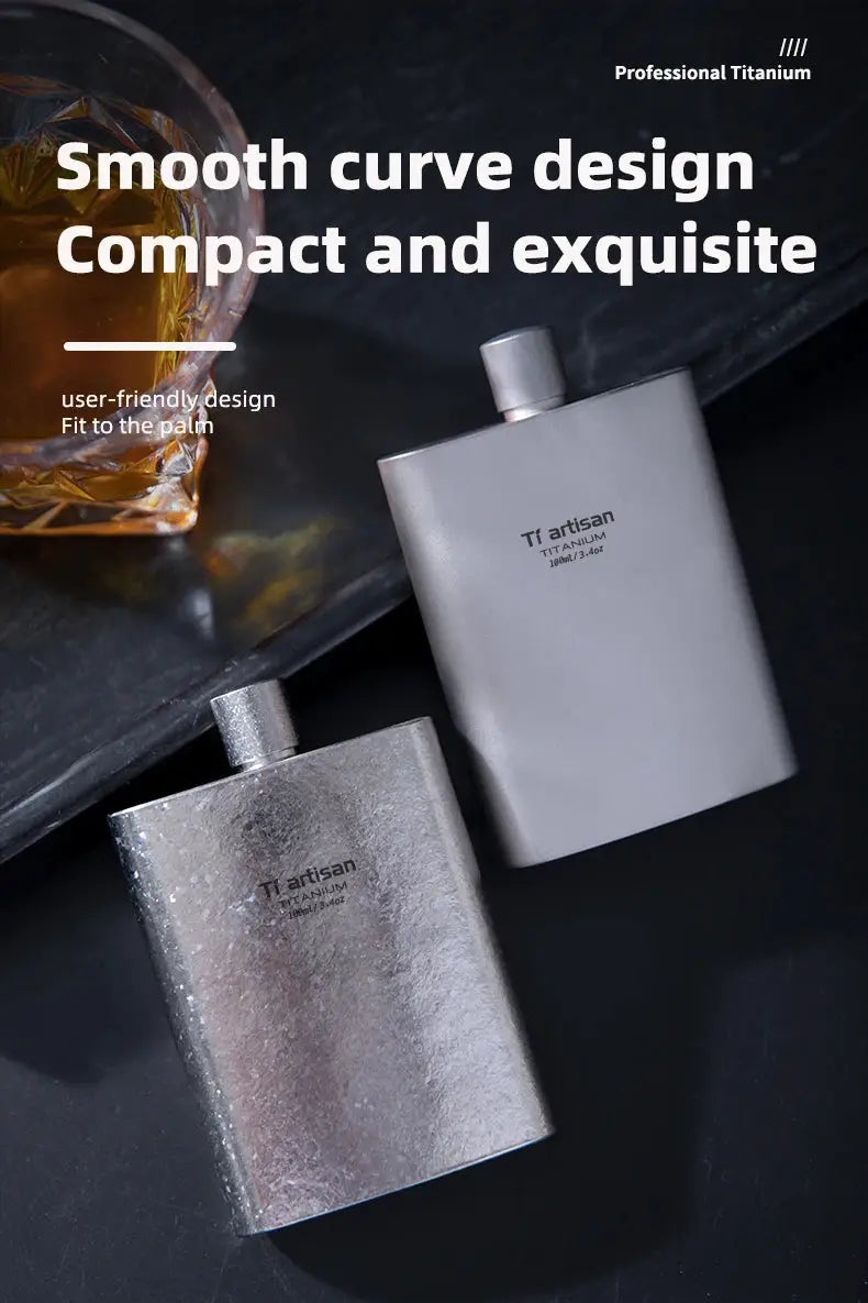 Tiartisan titanium hip flasks, 100 ml, two pocket whiskey flasks in silver finishes