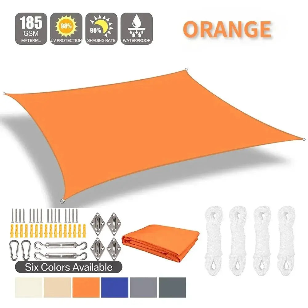 Simples Market orange sun shade sail with hardware kit for 2x3m–5x6m, waterproof outdoor canopy; six colors available
