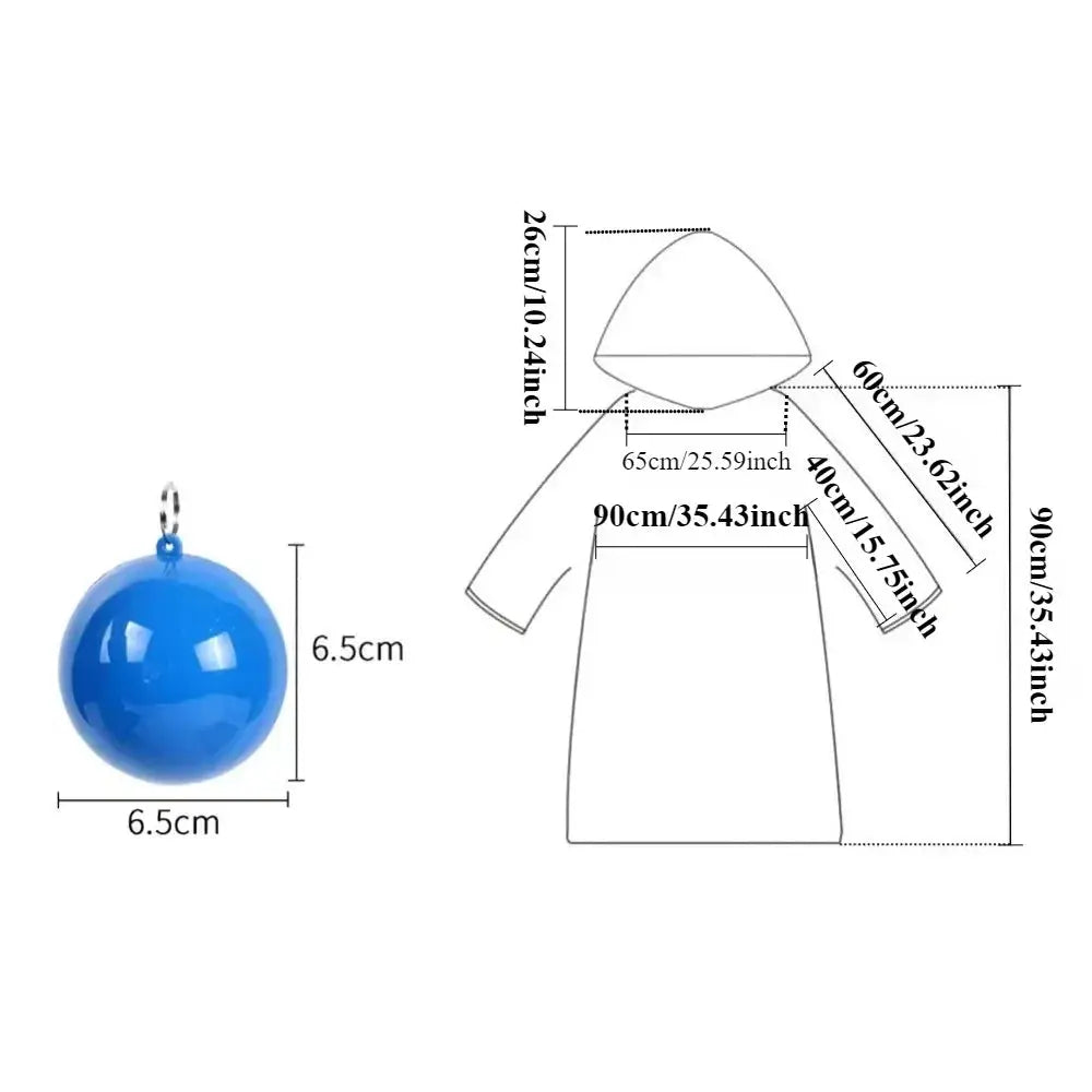 Blue pocket-ball raincoat keychain by Simples Market; portable disposable poncho for travel.