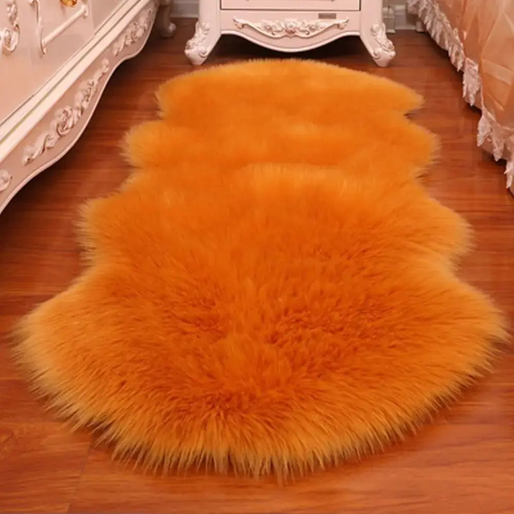 Artificial sheepskin long-hair rug, orange faux fluffy shag carpet by Simples Market.
