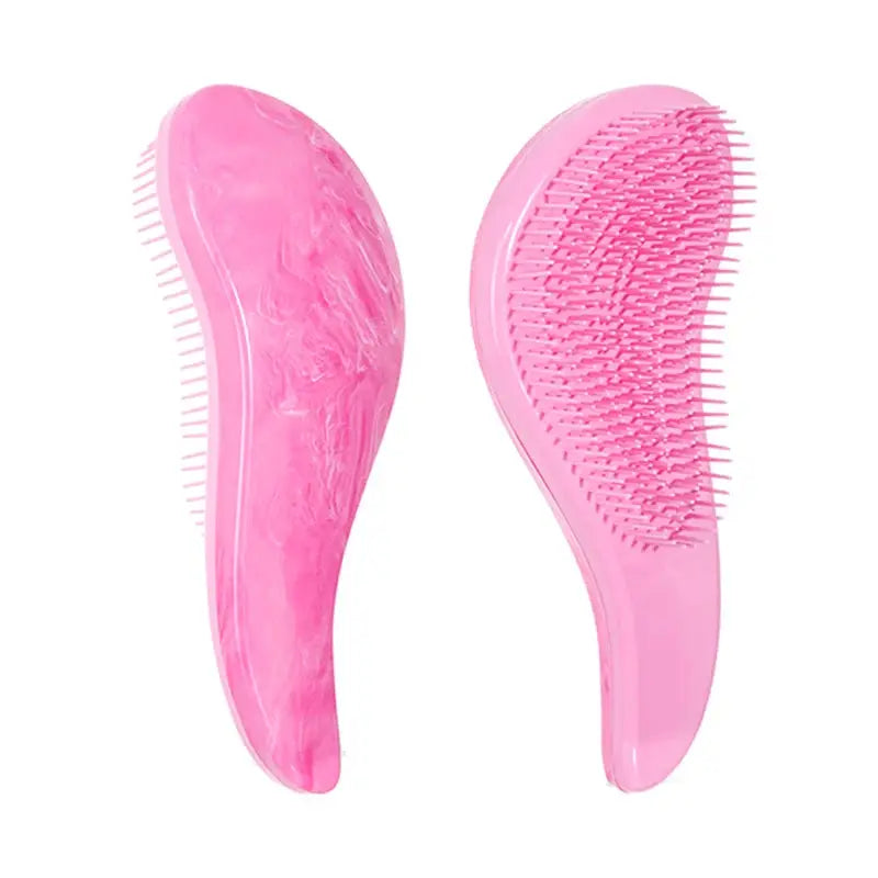 2 pink detangling hairbrushes with curved handles and anti-static bristles