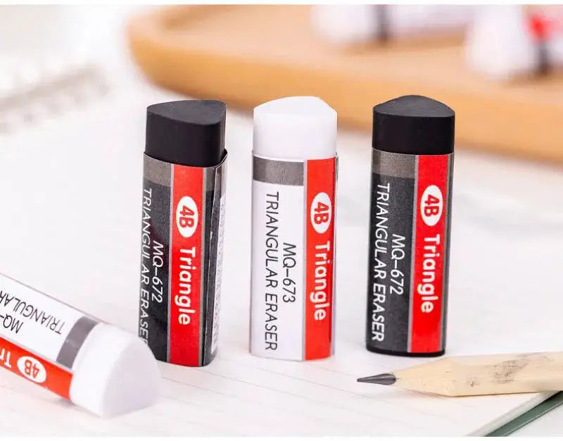 Triangle 4B erasers, 3 pcs rubber set with black and white caps and red labels