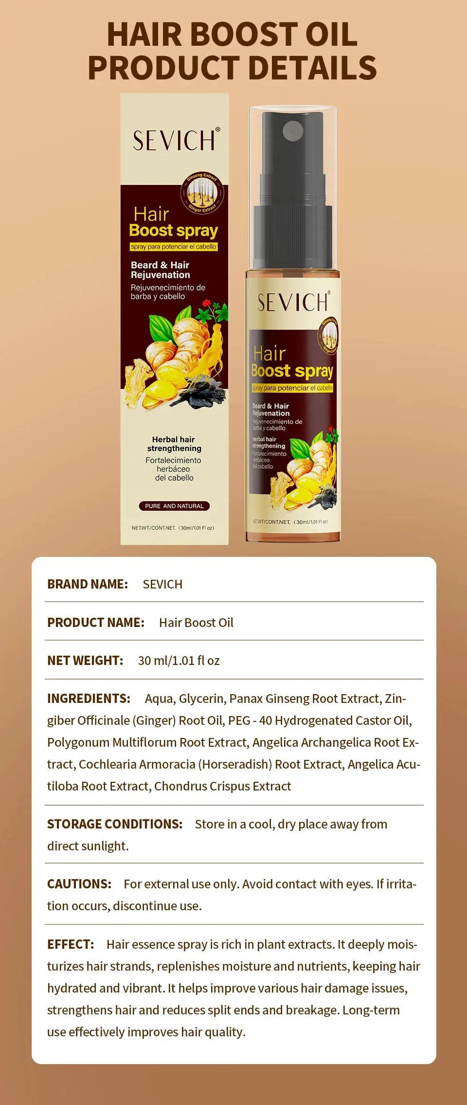 Sevich 30ml Hebal Oil Essence Fast Hair Growth Spray Hair Loss Treatment Help for hair Growth Hair Care