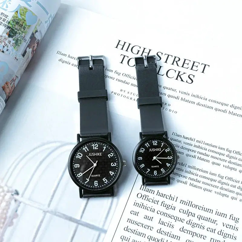 NovaTime Minimalist Black And White Women Quartz Watch With Vegan Leather Strap For Everyday Wear