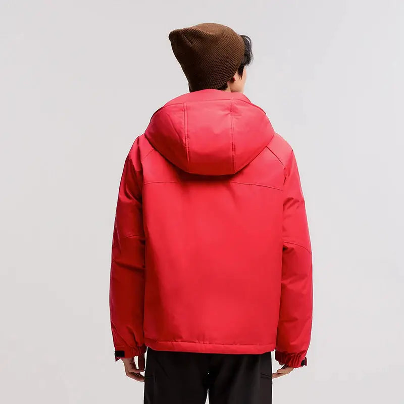 Semir men's red hooded down jacket, mid-length, windproof