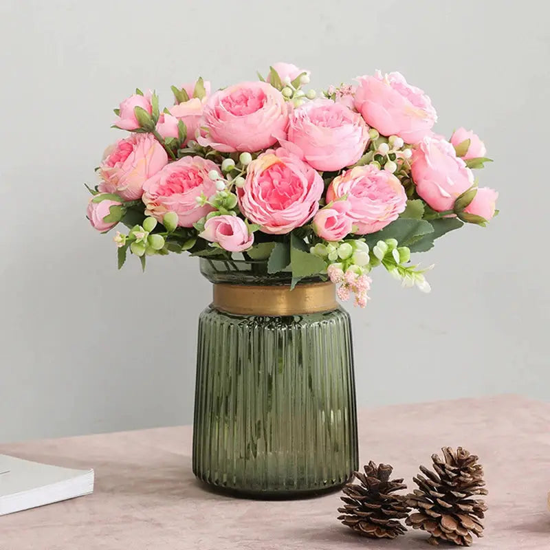 30cm Rose Pink Silk Peony Bouquet With Five Large Heads And Four Buds For Wedding And Home Decor Artificial Flower