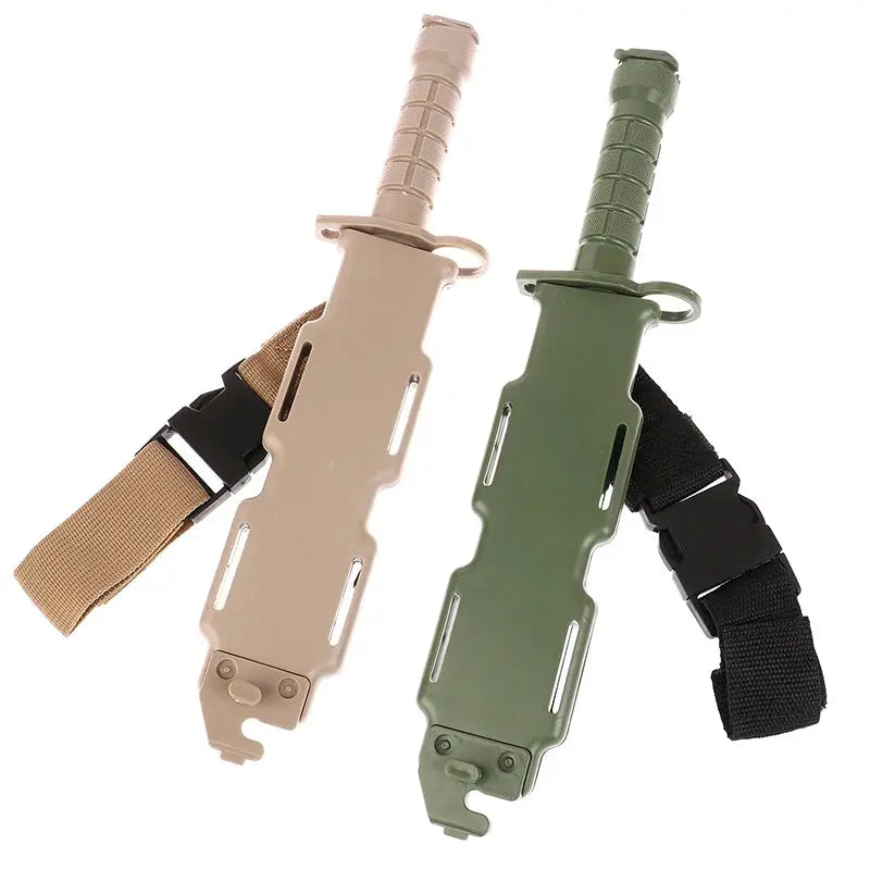 M9 tactical rubber knife set, 2-piece beige and olive green plastic bayonets with straps