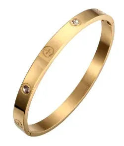 Geometric Stainless Steel Cuff Bracelet For Women With Adjustable Fit And Gold Color Plating